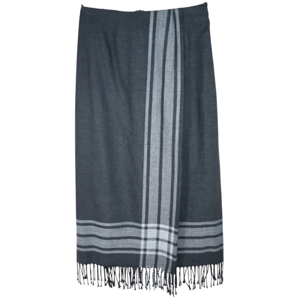 Valerie Stevens Vintage Wool Dark Gray Lightweight Maxi Skirt with fringe hem 20